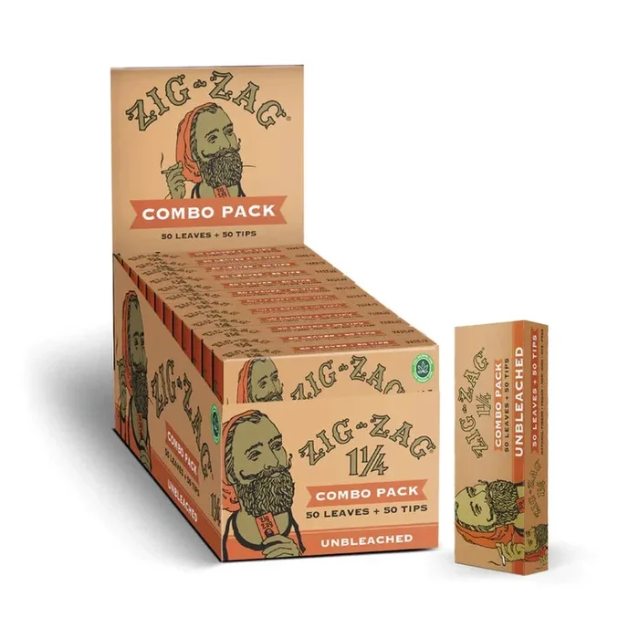 Zig-Zag Combo Pack – 1 1/4 Unbleached Rolling Papers And Tips Carton – (24 Packs Per Display)